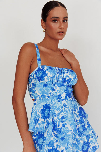 Provence Bloom Tiered Floral Maxi Dress Blue