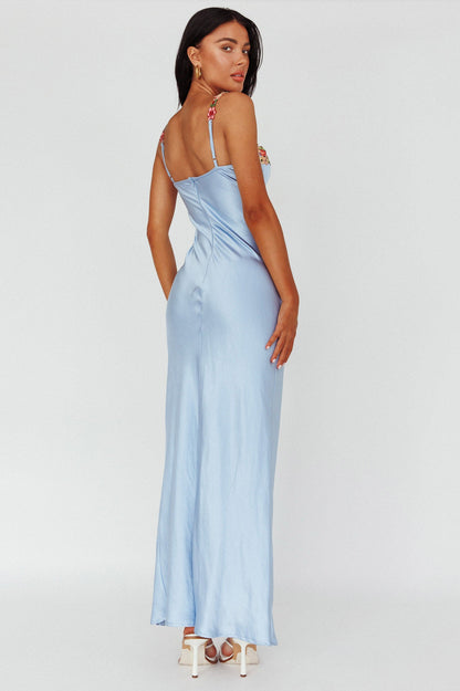 Rose Garden Floral Applique Midi Dress Blue