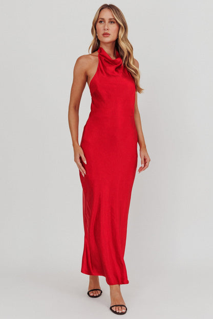 Sweetest Sundays Halterneck Open Back Dress Red