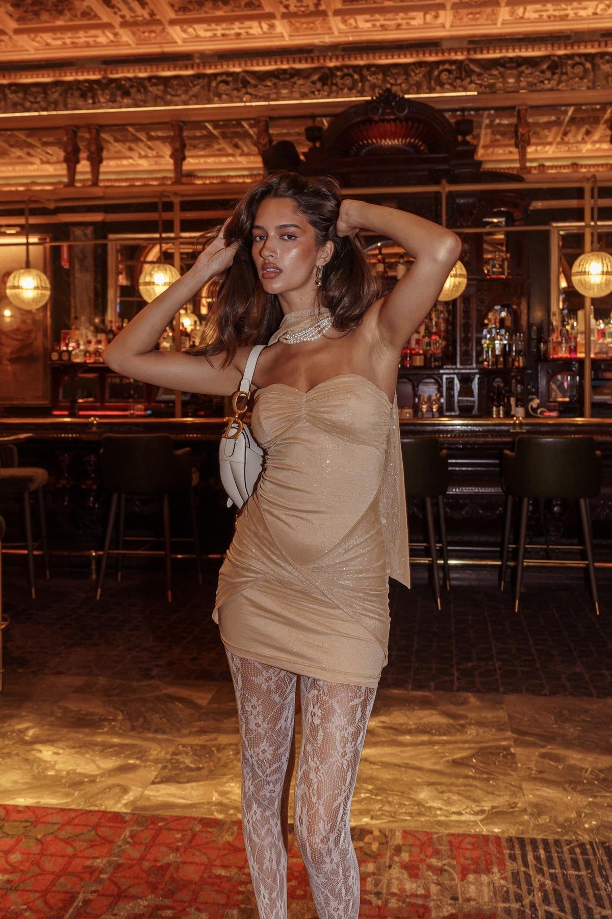 Elma Bandeau Neck Tie Mini Dress Gold
