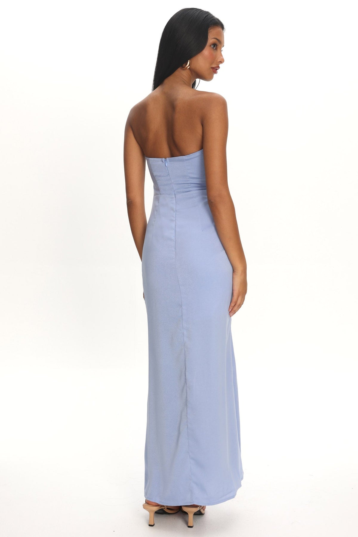 Molinda Strapless Ruched Drawstring Maxi Dress Blue