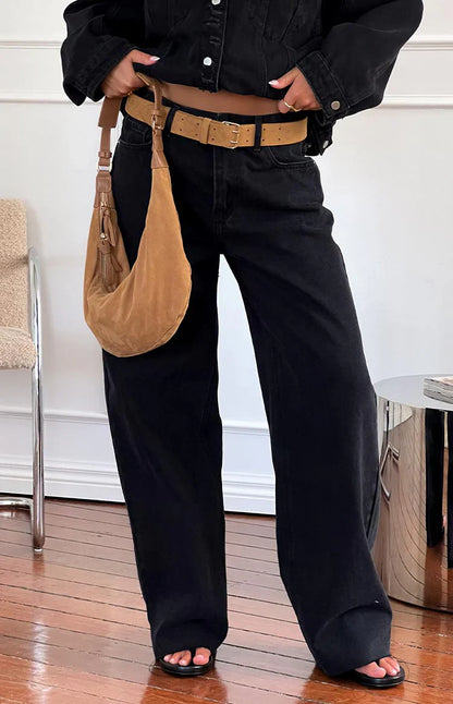 She's Yours Black Wide Leg Boyfriend Jeans