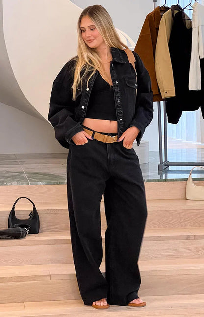 She's Yours Black Wide Leg Boyfriend Jeans