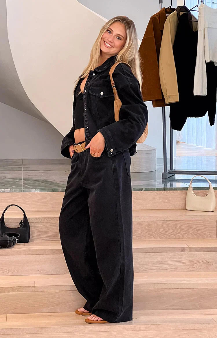 She's Yours Black Wide Leg Boyfriend Jeans