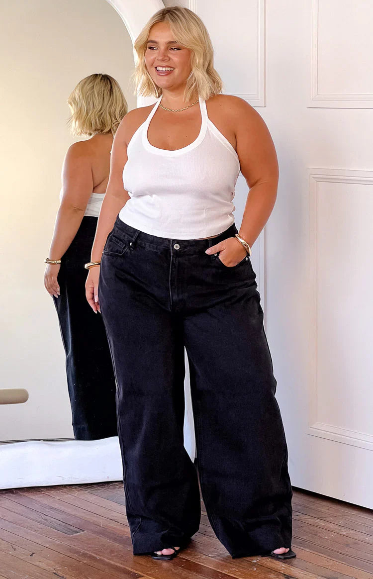 She's Yours Black Wide Leg Boyfriend Jeans