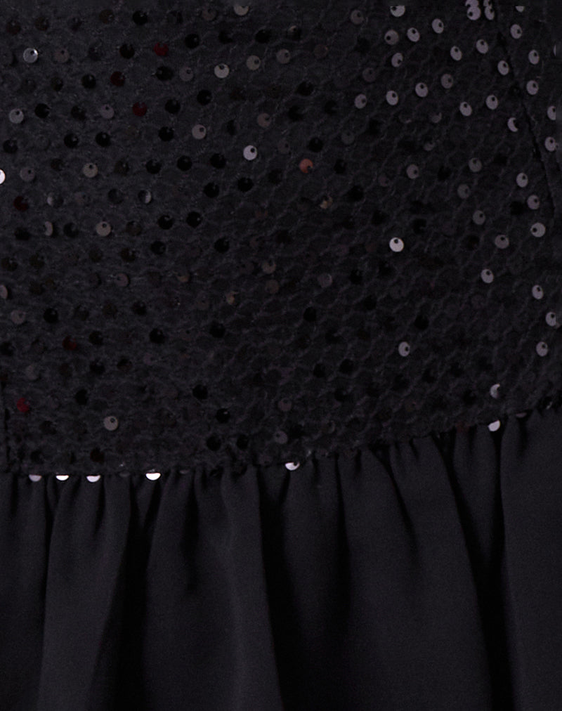 Tinosa Corset Dress in Ruffle Sequin Black