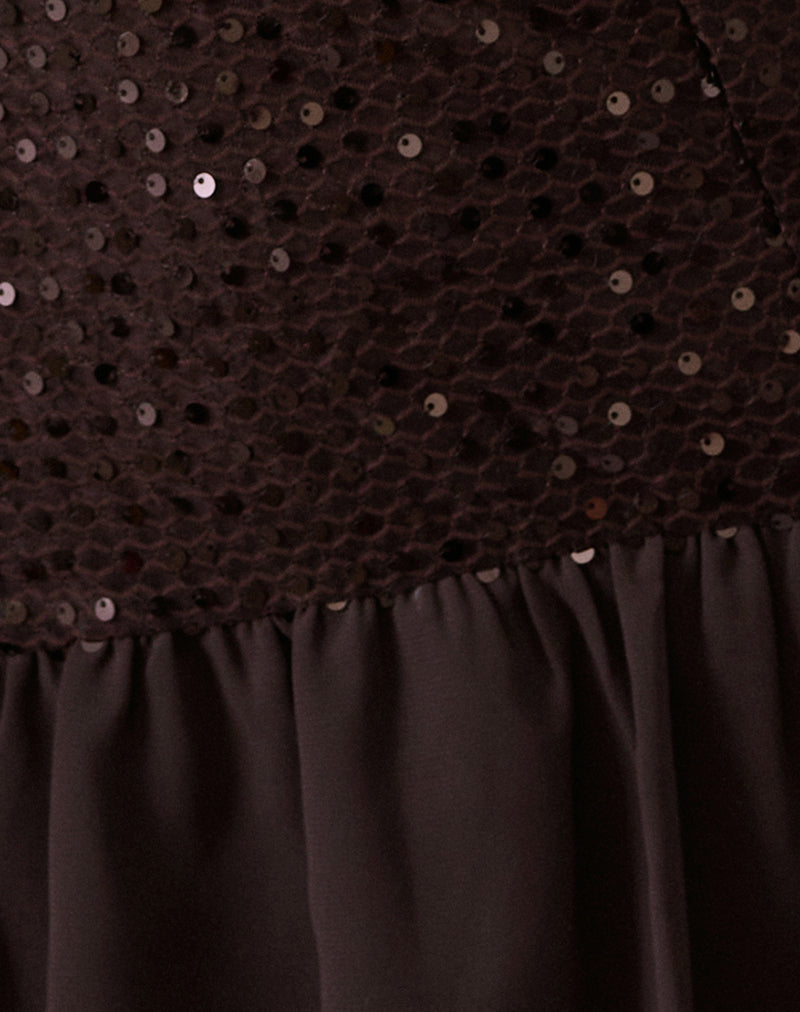 Tinosa Corset Dress in Ruffle Sequin Brown