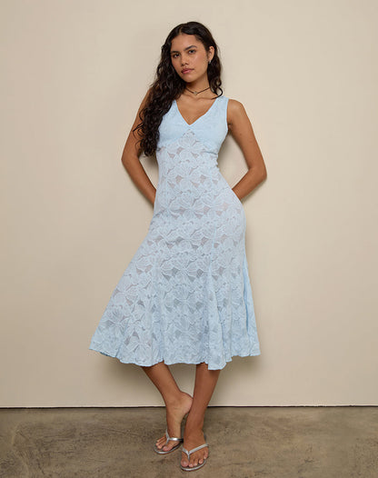 Valea Midi Dress in Zinnia Lace Blue