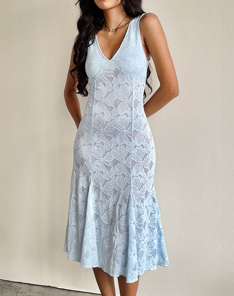Valea Midi Dress in Zinnia Lace Blue