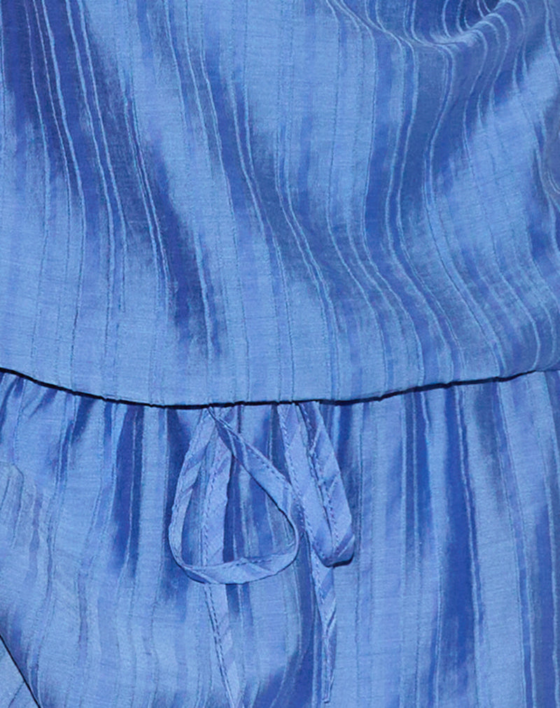 Veloria Halterneck Mini Dress in Blue Chiffon Painted Stripe