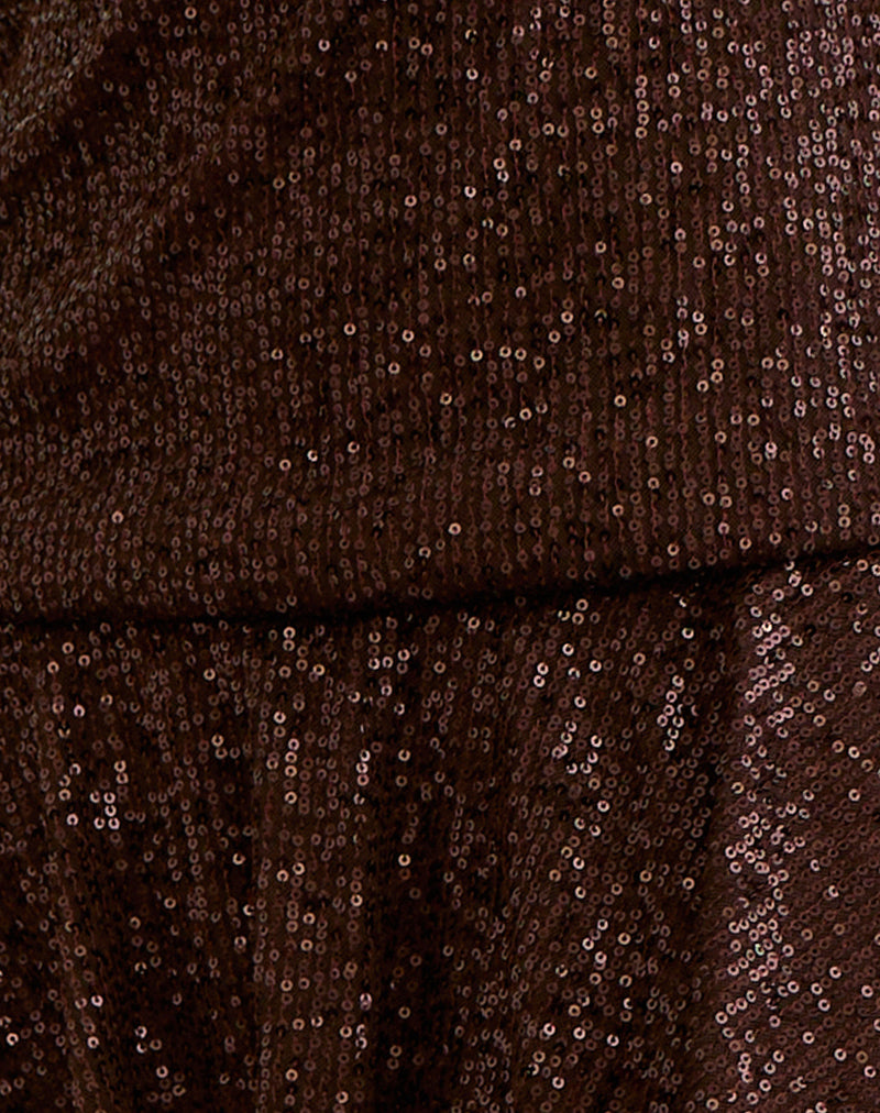 Veloria Mini Dress in Drape Sequin Brown