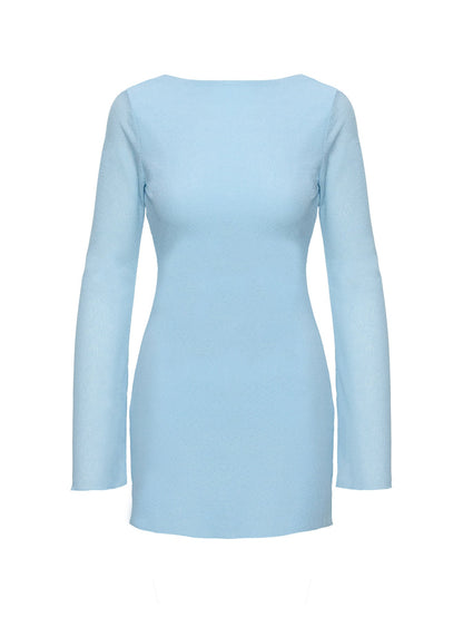 Visualize Long Sleeve Mini Dress Light Blue
