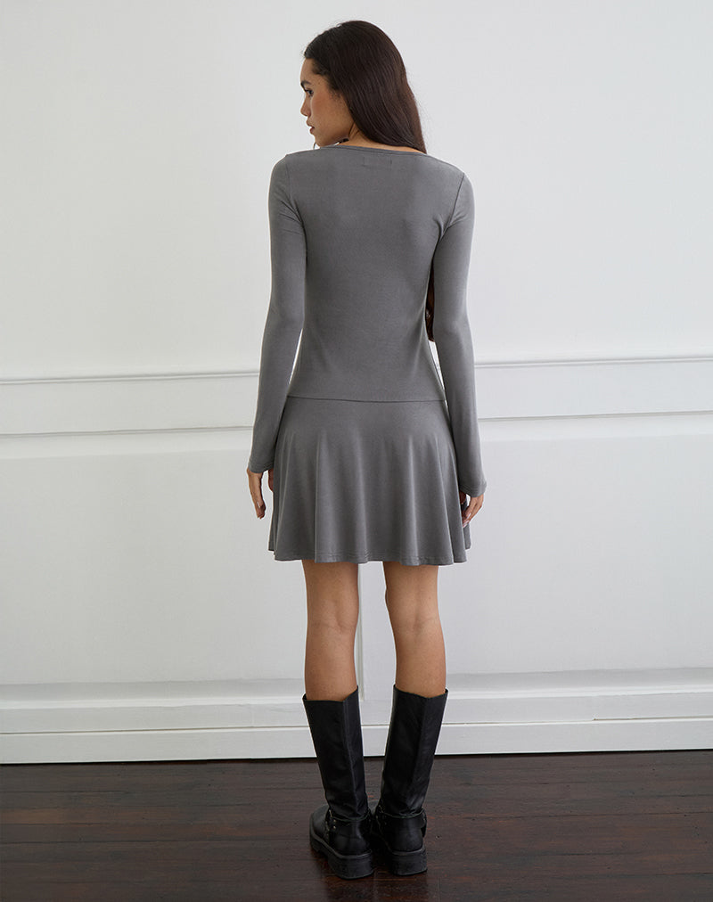 Yauri Long Sleeve Mini Dress in Cupro Grey