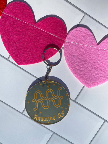 Aquarius Zodiac Keychain (Gold Mirrored Acrylic)