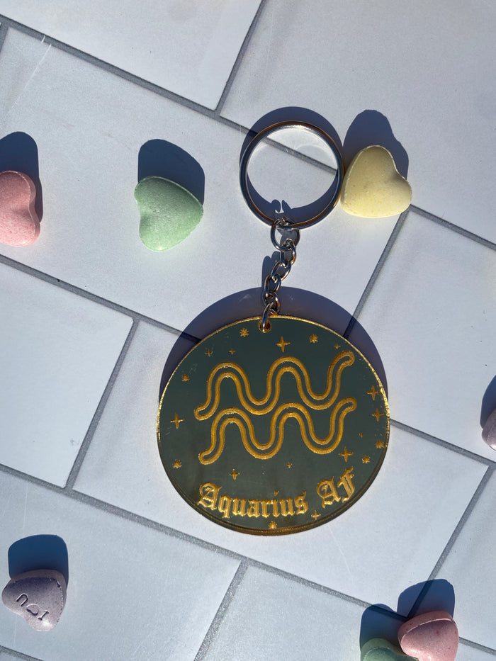Aquarius Zodiac Keychain (Gold Mirrored Acrylic)