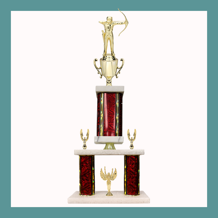 Archery Marble Mini Two Poster Pedestal Trophy With Cup