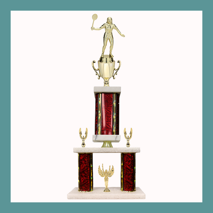 Badminton Marble Mini Two Poster Pedestal Trophy With Cup