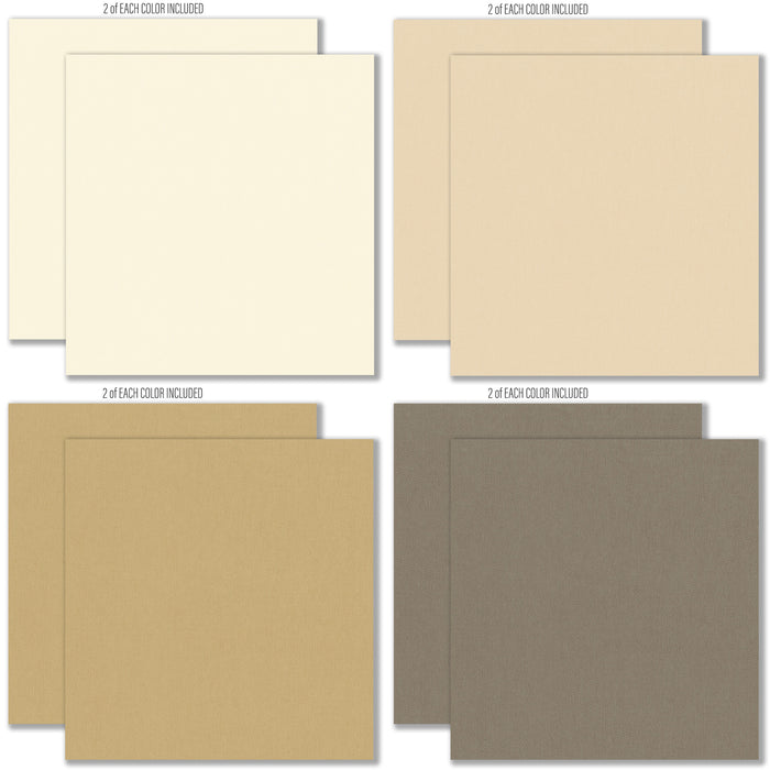 Generations of Love Cardstock, cardstock paper patterns 1 through 8 preview, showing 12x12 printed smooth cardstock for scrapbook page bases, photo mats, card making, die cutting, titles, borders, and layered paper projects. Buyer theme: Ivory Olive & Black Printed Smooth Cardstock. Generations of Love Printed Smooth Cardstock in coordinating ivory, cream, tan, taupe, khaki, charcoal, black, olive and moss tones. Designed for Card making, Mini albums, Junk journals