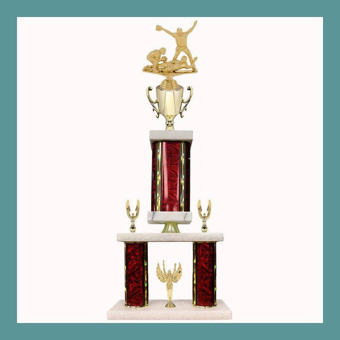 Baseball, Softball, & T-Ball Marble Mini Two Poster Pedestal Trophy With Cup