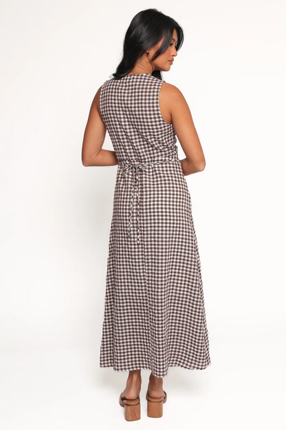 Queenie Midi Dress - Brown Gingham