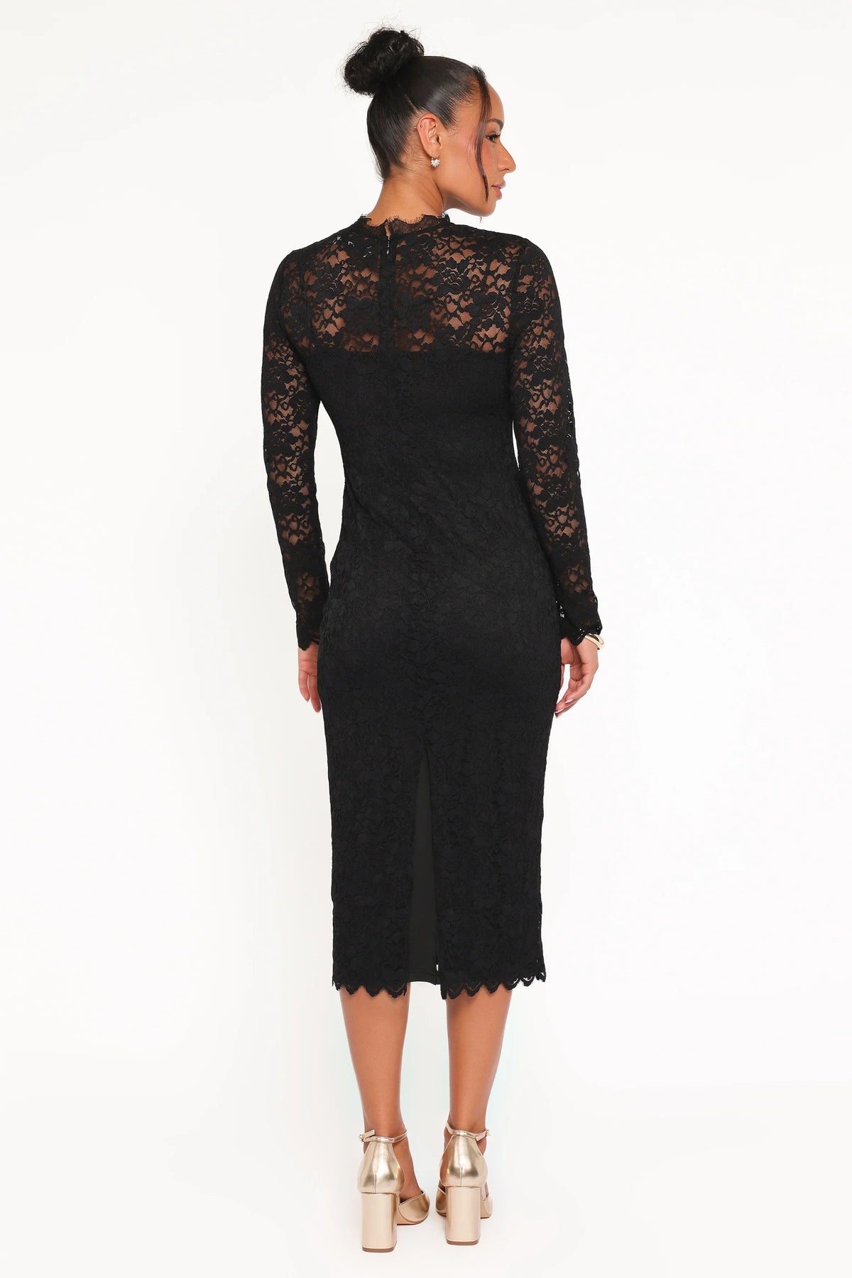 Davina Long Sleeve Midi Dress - Black