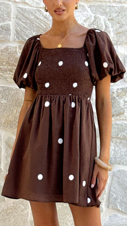 Marissa Mini Dress - Chocolate Polka