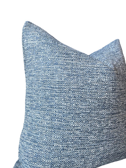 Blue and White Woven Pillow / Chenille Decorative Throw Pillow Cover / Denim Blue Heavy Woven Textured Pillow Cover - Annabel Bleu