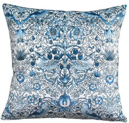 Blue & White William Morris "Strawberry Thief" Velvet Pillow Cover - Annabel Bleu