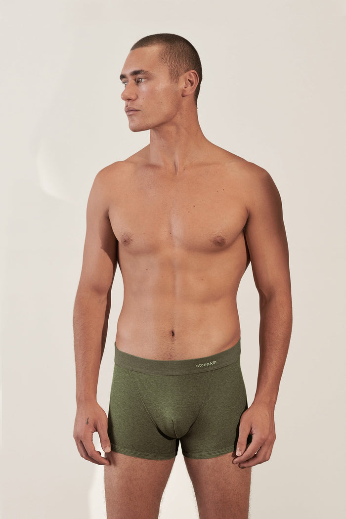 Boxer Brief in Organic Cotton Rib - Forest Stone.kin