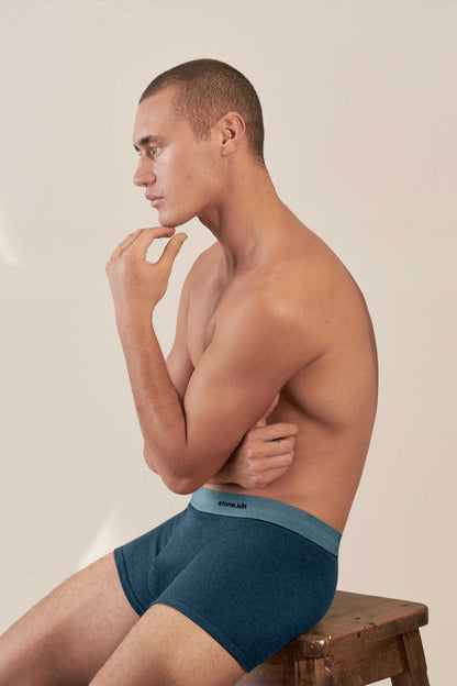 Boxer Brief in Organic Cotton Rib - Indigo & Lake Stone.kin