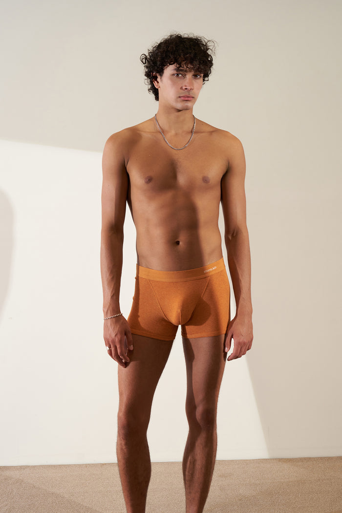 Stone.kin Men's Boxer Brief in Organic Cotton Rib - Papaya. Soft and Breathable Eco-Friendly Underwear. Stylish, Comfortable Fit for Everyday Wear. Premium Quality and Sustainable Choice for Men.