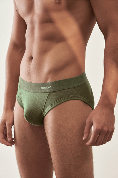 Brief in Organic Cotton Rib - Forest Stone.kin