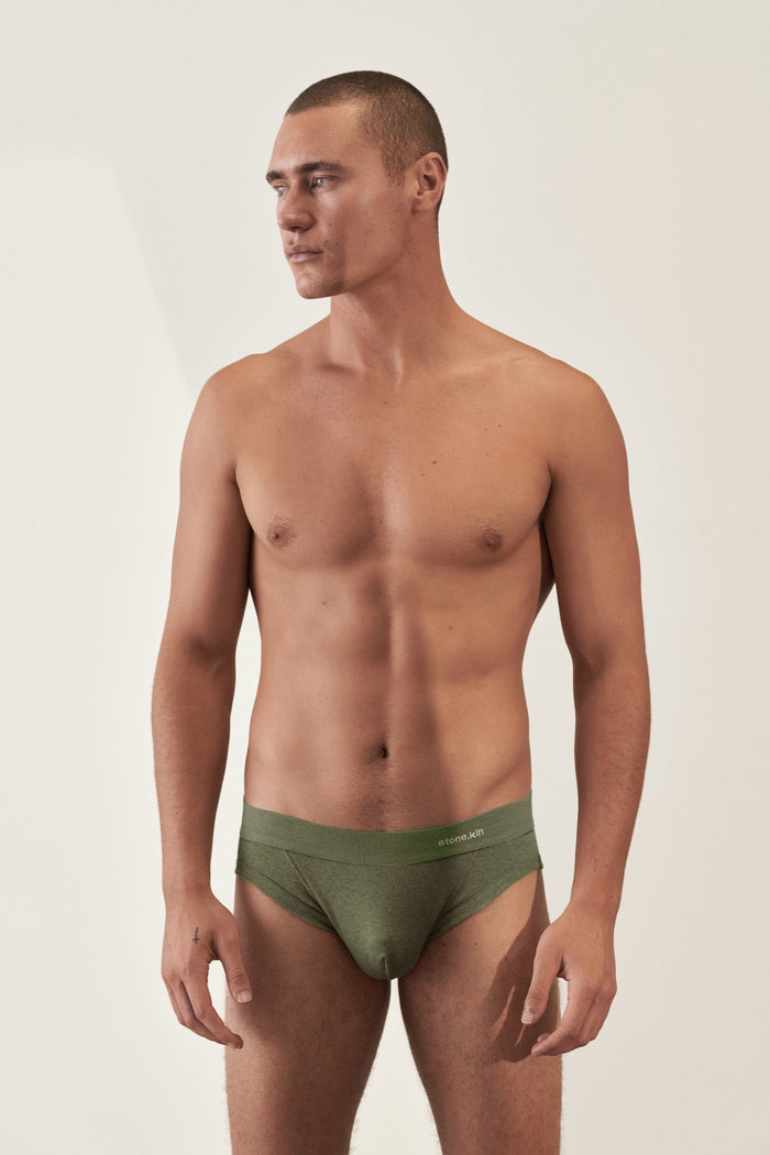 Brief in Organic Cotton Rib - Forest Stone.kin