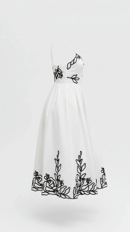 Elara Embroidered Midi Dress