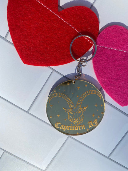 Capricorn Zodiac Keychain (Gold Mirrored Acrylic)