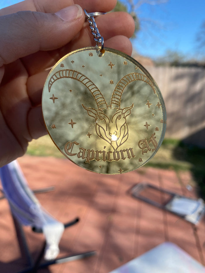 Capricorn Zodiac Keychain (Gold Mirrored Acrylic)
