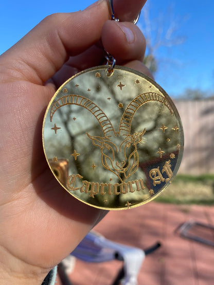 Capricorn Zodiac Keychain (Gold Mirrored Acrylic)