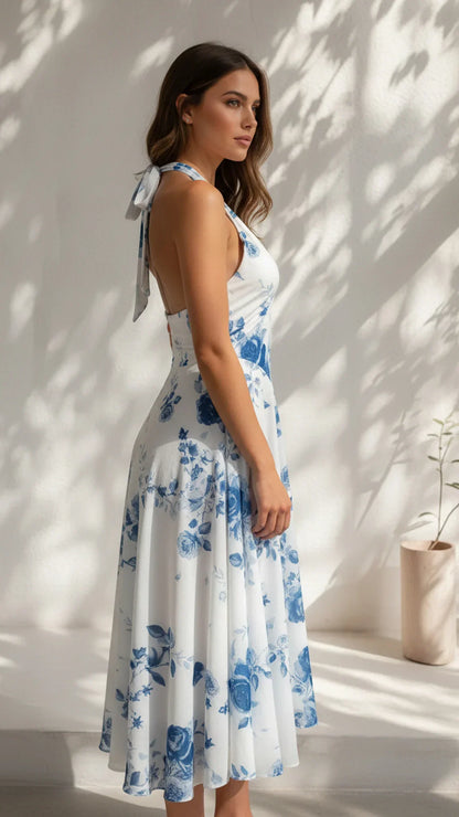 Maribel Floral Halter Midi Dress