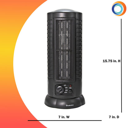 Comfort Zone  1500 Watt Mini Oscillating Ceramic Tower Heater, Black