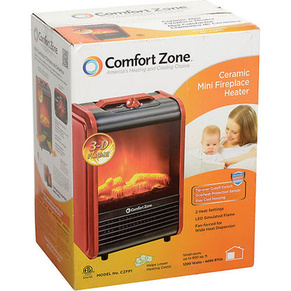 Comfort Zone Ceramic Electric Fireplace Stove Fan-Forced Heater - Red