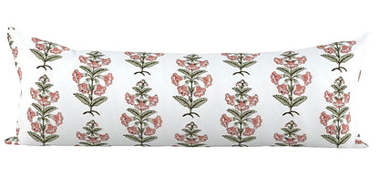 13x36 Extra Long Lumbar / Peachy Pink with Light Sage Leaves