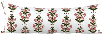 Coral Pink and Dark Green Petunia Block Printed Canvas Pillow Cover: Available in 10 Sizes - Annabel Bleu