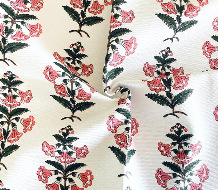 Coral Pink and Dark Green Petunia Block Printed Canvas Pillow Cover: Available in 10 Sizes - Annabel Bleu