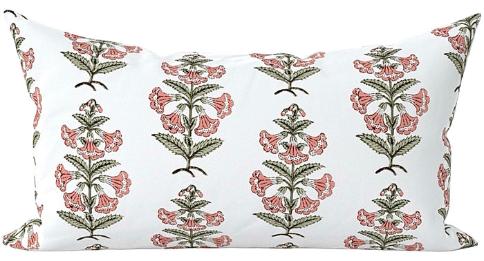 12x18 Lumbar / Peachy Pink with Light Sage Leaves