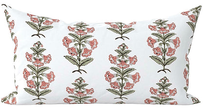 12x18 Lumbar / Peachy Pink with Light Sage Leaves