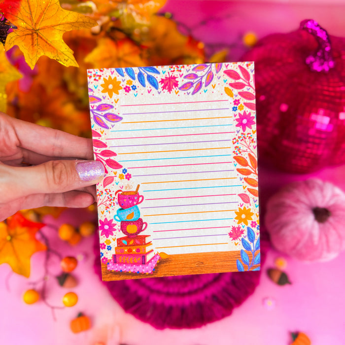 Cozy Fall Book Stack Notepad 4.25" x 5.5"