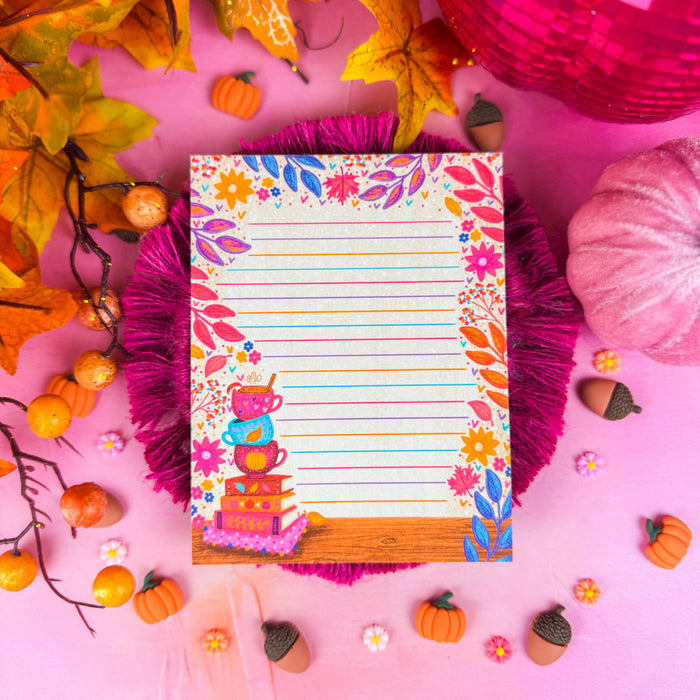 Cozy Fall Book Stack Notepad 4.25" x 5.5"