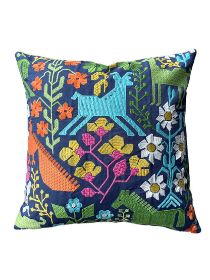Dark Blue Schumacher Lupita Embroidery Pillow Cover - Annabel Bleu