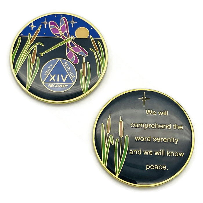 Dragonfly 9th Step 14 Year Specialty AA Recovery Medallion - Tri-Plated Fourteen Year Chip/Coin