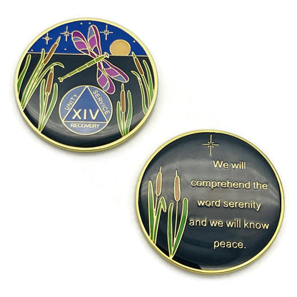 Dragonfly 9th Step 14 Year Specialty AA Recovery Medallion - Tri-Plated Fourteen Year Chip/Coin